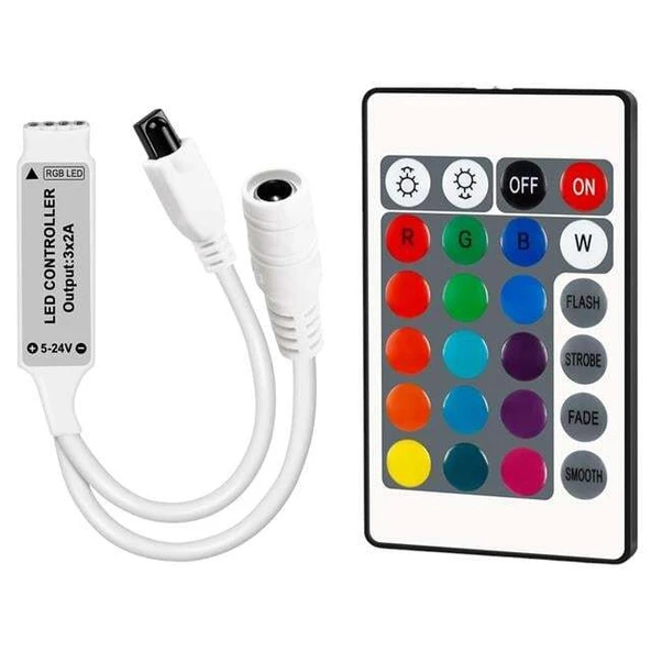 Powermaster 5-12-24 Volt 3x2 Amper Mini 24 Tuşlu Led RGB Kontrol Cihazı ürün görseli 1