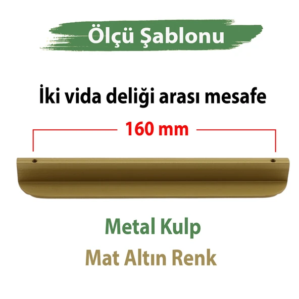 Teke Mat Altın Metal Kulp 160 mm 16 cm Mutfak Dolabı Kulbu Kulpu Mobilya Çekmece Dolap Kulpları ürün görseli 1