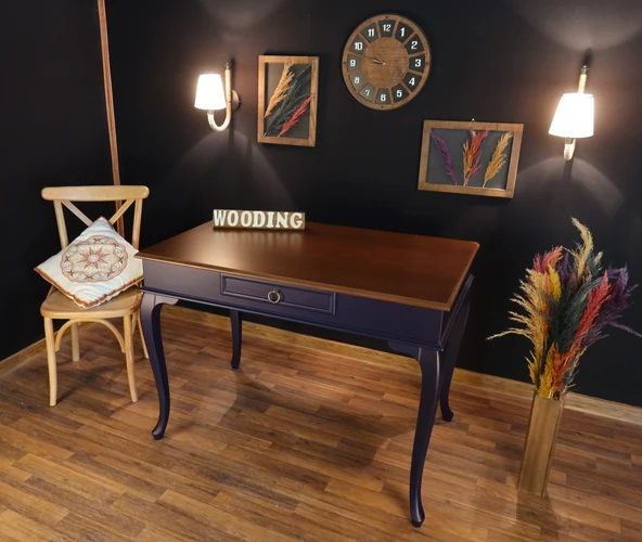 Wooding Mobilya 120 Cm Çekmeceli Masif Lacivert Ceviz Çalışma Masası ürün görseli 1