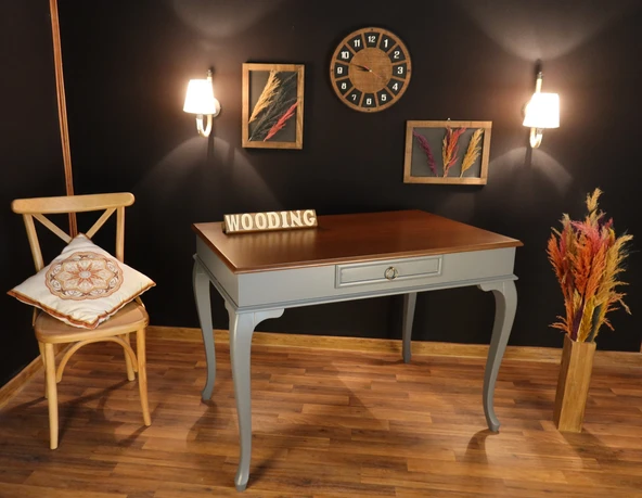 Wooding Mobilya 120 Cm Çekmeceli Masif Gri Ceviz Çalışma Masası ürün görseli 1