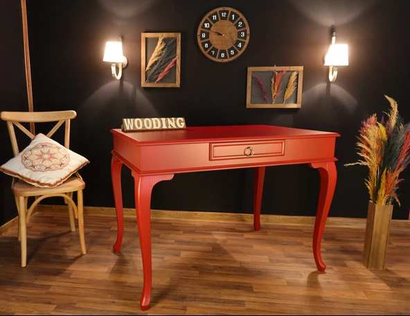 Wooding Mobilya 120 Cm Çekmeceli Masif Kırmızı Çalışma Masası ürün görseli 1