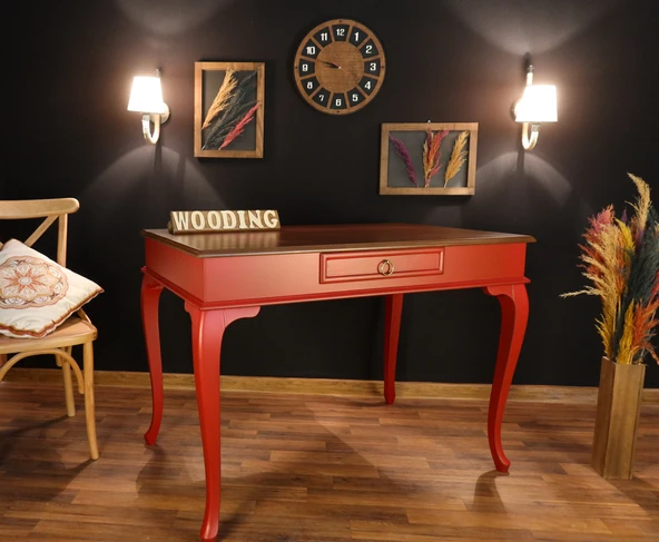 Wooding Mobilya 120 Cm Çekmeceli Masif Kırmızı Ceviz Çalışma Masası ürün görseli 1