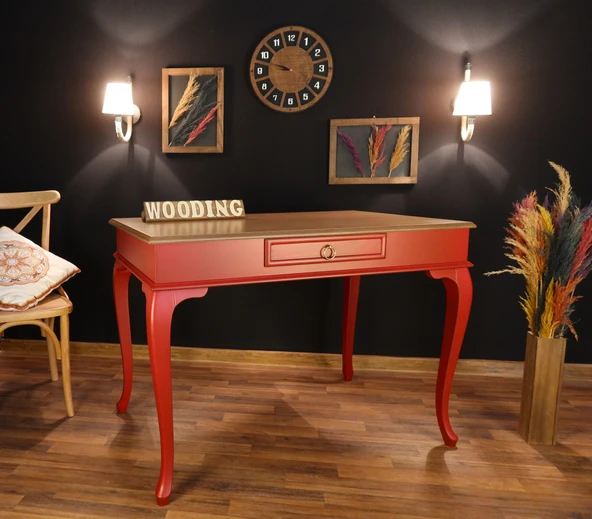 Wooding Mobilya 120 Cm Çekmeceli Masif Kırmızı Natürel Çalışma Masası ürün görseli 1