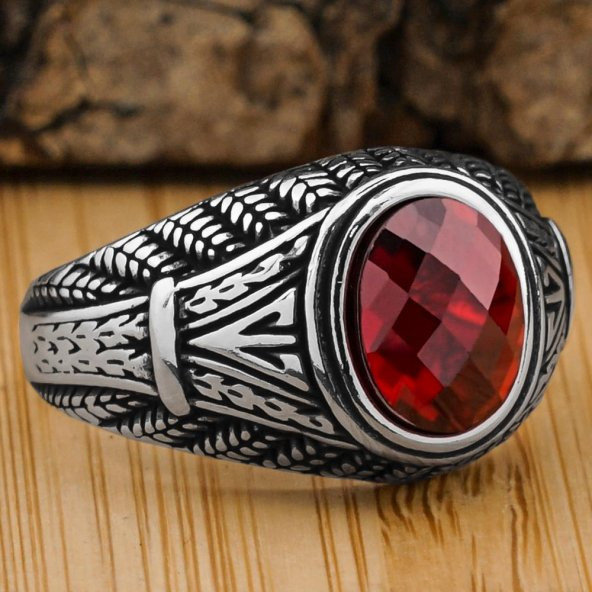 Oval Kırmızı Zirkon Taşlı 925 Ayar Gümüş Yüzük ürün görseli 1