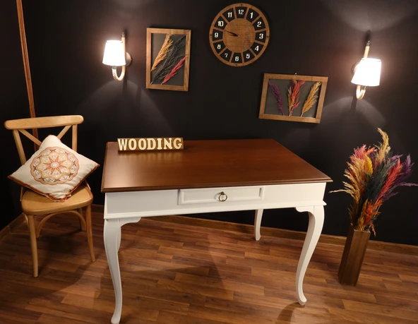 Wooding Mobilya 120 Cm Çekmeceli Masif Beyaz Ceviz Çalışma Masası ürün görseli 1