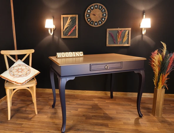 Wooding Mobilya 120 Cm Çekmeceli Masif Lacivert Natürel Çalışma Masası ürün görseli 1