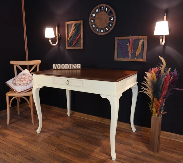 Wooding Mobilya 120 Cm Çekmeceli Masif Krem Ceviz Çalışma Masası ürün görseli 1
