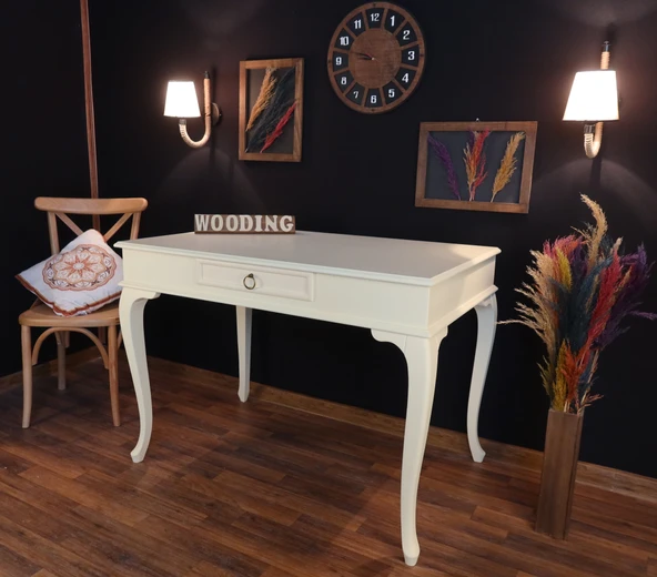 Wooding Mobilya 120 Cm Çekmeceli Masif Krem Çalışma Masası ürün görseli 1
