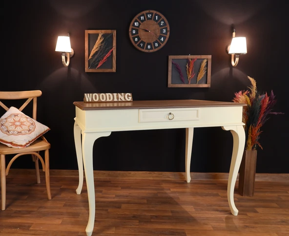 Wooding Mobilya 120 Cm Çekmeceli Masif Krem Natürel Çalışma Masası ürün görseli 1