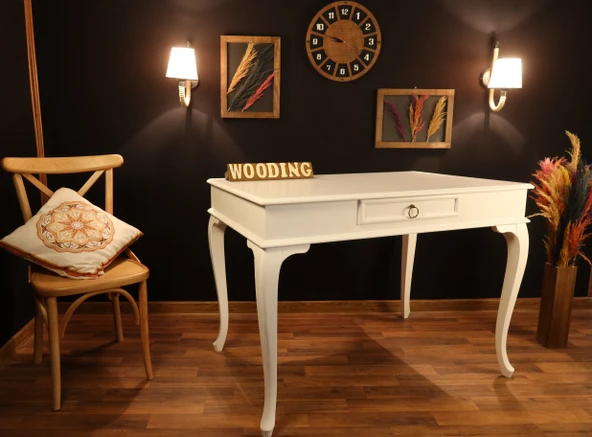 Wooding Mobilya 120 Cm Çekmeceli Masif Beyaz Çalışma Masası ürün görseli 1