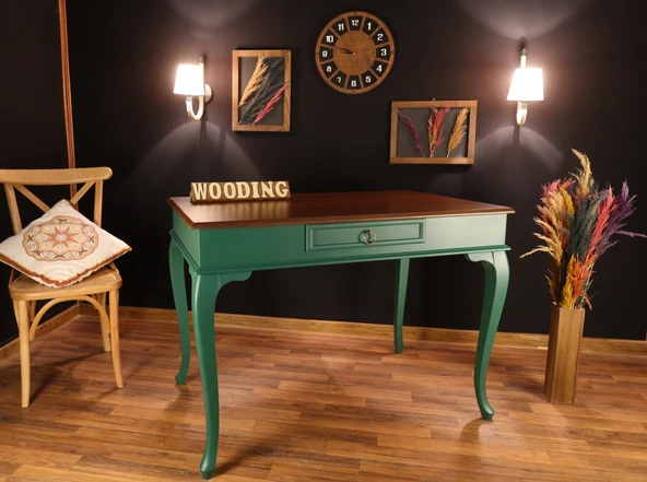 Wooding Mobilya 120 Cm Çekmeceli Masif Yeşil Ceviz Çalışma Masası ürün görseli 1