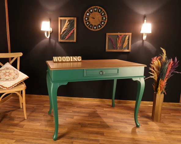 Wooding Mobilya 120 Cm Çekmeceli Masif Yeşil Natürel Çalışma Masası ürün görseli 1