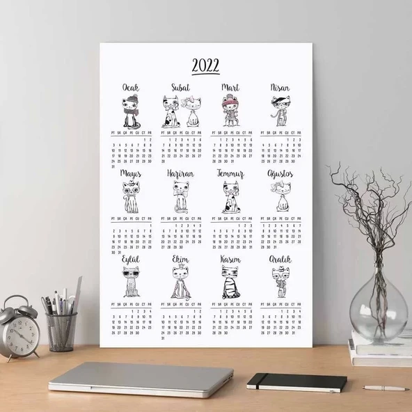 Kedili Poster Takvim, 2026 Kedili Duvar Takvimi ürün görseli 1