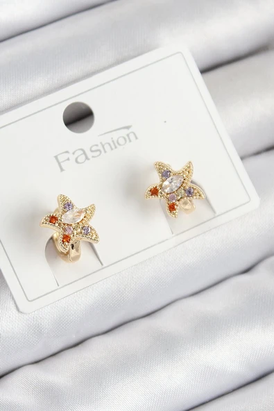 Pirinç Zirkon Taşlı Yıldız Model Gold Renk Çocuk Küpe - TJ-BKP11200 ürün görseli 1