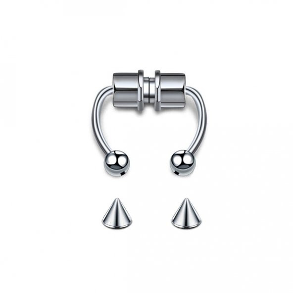 Gri Paslanmaz Çelik Mıknatıslı Fake Sahte Septum Piercing ürün görseli 1