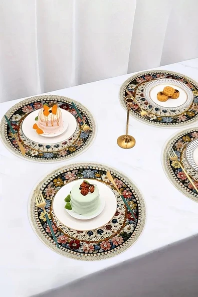 Valerine Life 6’lı Yuvarlak Amerikan Servis Altlığı 35x35cm Restoran Ev İçin Yıkanabilir Kaymaz Çiçekli ürün görseli 1