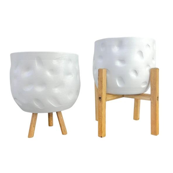 Bitki Tasarımı Ev Dekorasyon Aksesuar Beyaz Desenli Toprak Saksı Saksılık Salon Çiçeklik İkili Set 3-4 Ayaklı 19 CM ürün görseli 1