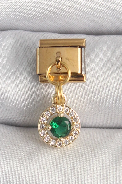 316L Çelik Gold Renk Sallantı Yeşil Zirkon Taşlı Nomination Charm ürün görseli 1