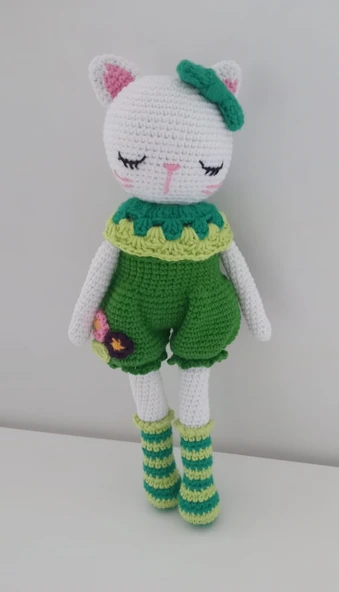 Uykucu Kedicik Amigurumi Organik Oyuncak ürün görseli 1