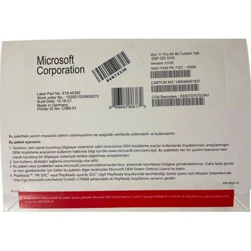 Microsoft Windows 11 Pro Türkçe 64Bit OEM (FQC-10556) ürün görseli 1
