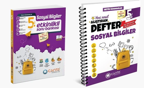 Çanta 2025 5. Sınıf Sosyal Bilgiler Etkinlikli Kazanım Soru Bankası + Defter Seti 2 Kitap Güncel Müfredat ürün görseli 1
