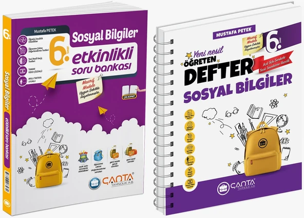 Çanta 2026 6. Sınıf Sosyal Bilgiler Etkinlikli Kazanım Soru Bankası + Defter Seti 2 Kitap Güncel Müfredat ürün görseli 1