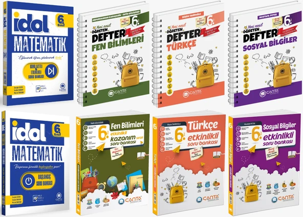 Çanta 2025 6. Sınıf Matematik + Türkçe + Fen + Sosyal Etkinlikli Soru + Defter Seti 8 Kitap Güncel Müfredat ürün görseli 1