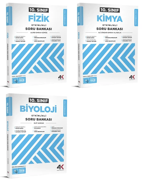 4K 2026 10. Sınıf Fizik + Kimya + Biyoloji Soru Bankası Seti 3 Kitap ürün görseli 1