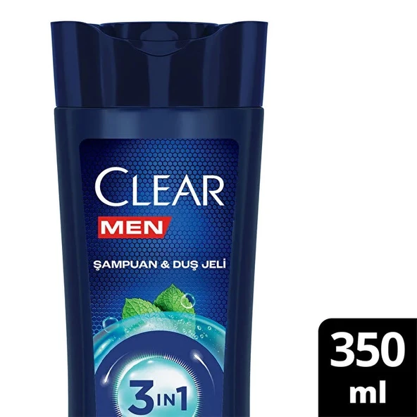 Clear Men 3 in 1 Şampuan Duş Jeli Ferahlatıcı Mentol Saç Yüz Vücut 350 ml ürün görseli 1