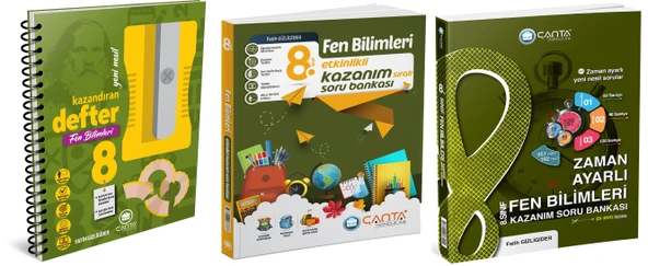 Çanta 2025 8. Sınıf Fen Bilimleri Etkinlikli Kazanım + Zaman Ayarlı Soru + Defter Seti 3 Kitap ürün görseli 1