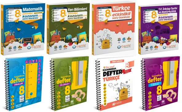 Çanta 2025 8. Sınıf Matematik + Türkçe + Fen + İnkılap Tarihi Etkinlikli Soru + Defter Seti 8 Kitap ürün görseli 1