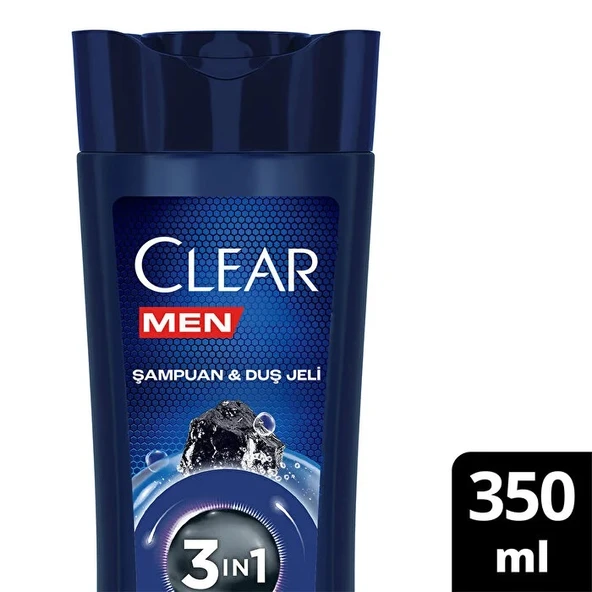 Clear Men 3 in 1 Şampuan Duş Jeli Arındırıcı Kömür Saç Yüz Vücut 350 ml ürün görseli 1