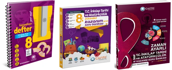 Çanta 2025 8. Sınıf İnkılap Tarihi Etkinlikli Kazanım + Zaman Ayarlı Soru + Defter Seti 3 Kitap ürün görseli 1