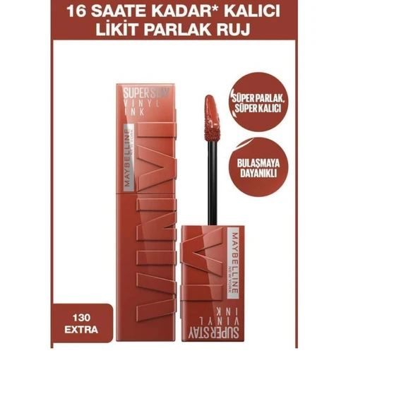 Maybellıne Super Stay Vinyl Ink Uzun Süre Kalıcı Likit Parlak Ruj 130 Extra ürün görseli 1