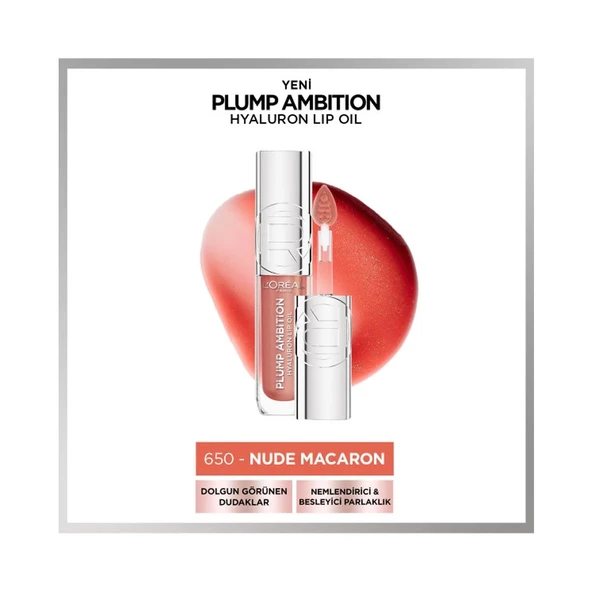 Loreal Parıs Plump Ambıtıon Hyaluron Lıp Oıl 650 Nude Macaron ürün görseli 1