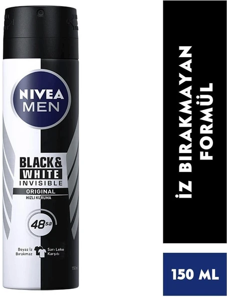 Nıvea Men Deodorant Invısıble Black Whıte Erkek Sprey 150 Ml ürün görseli 1