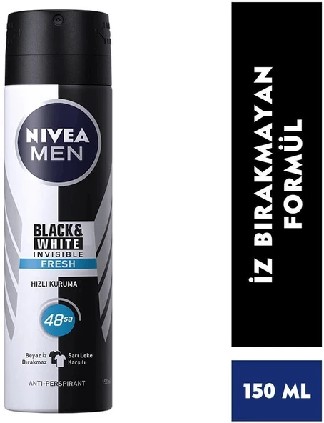 Nıvea Men Deodorant Invısıble Black Whıte Fresh Erkek Sprey 150 Ml ürün görseli 1
