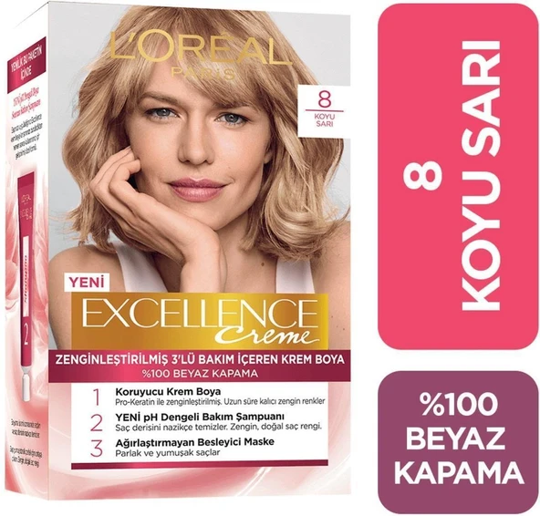 Loreal Excellence Creme Saç Boyası 8 Koyu Sarı ürün görseli 1