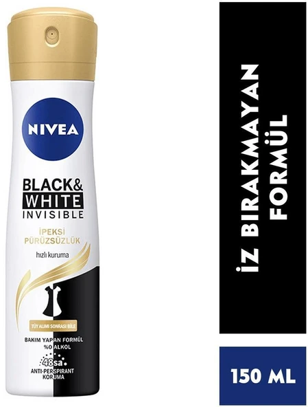 Nıvea Deodorant Black Whıte Invısıble İpeksi Pürüzsüzlük Sprey 150 Ml ürün görseli 1