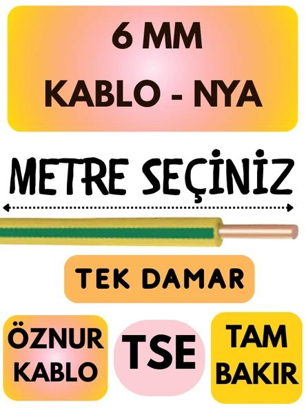 Öznur 6 MM NYA Kablo Metre Seçenekli (Sarı-Yeşil) ürün görseli 1