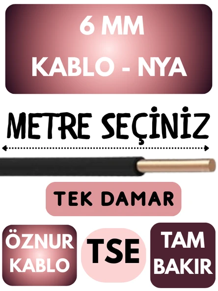 Öznur 6 MM NYA Kablo Metre Seçenekli (Siyah) ürün görseli 1