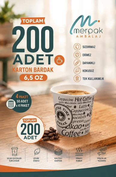 Karton Bardak 6,5 Oz 200'LÜ Sızdırmaz Erimez Dayanıklı Kağıt Bardak Kullan At Bardak ürün görseli 1