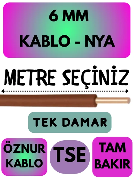 Öznur 6 MM NYA Kablo Metre Seçenekli (Kahverengi) ürün görseli 1