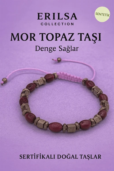 Sertifikalı Ham Mor Topaz Taşı Bileklik - Sentetik Enerji Veren Şık ve Zarif Doğal Görünüm ürün görseli 1