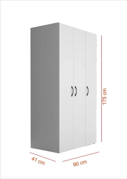 Ed Pet Dizayn  Doruk 3 Kapaklı Beyaz Elbise Dolabı Çok Amaçlı Dolap 90 Cm genişlik ürün görseli 1