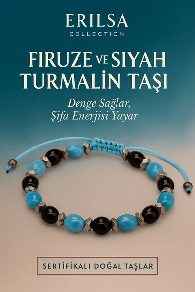 Sertifikalı Firuze ve Siyah Turmalin Taşı Bileklik - Denge Sağlayan Şifa Enerjili Takı ürün görseli 1