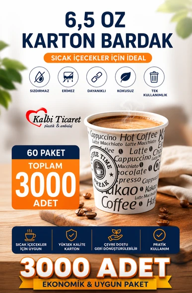 Karton Bardak 6,5 Oz 3000'li Sızdırmaz Erimez Kokusuz Kullan At Bardak Kağıt Bardak ürün görseli 1