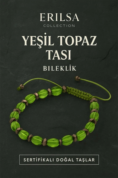 Sertifikalı Sentetik Yeşil Topaz Taşı Bileklik - Doğal Görünümlü İlham ve Pozitif Enerji Unisex ürün görseli 1