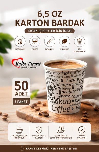 Karton Bardak 6,5 Oz 50'li Sızdırmaz Erimez Kokusuz Kullan At Bardak Kağıt Bardak ürün görseli 1