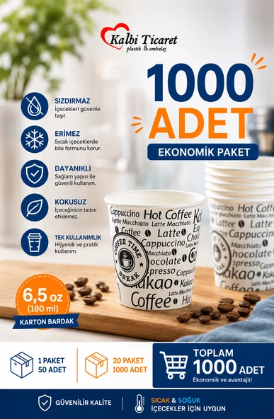 Karton Bardak 6,5 Oz 1000'li Sızdırmaz Erimez Kokusuz Kullan At Bardak Kağıt Bardak ürün görseli 1